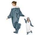 QUSLLIS Hai Kostüm Hai Decke – Marshmallow Decke mit Kapuze, Weicher Flanell Onesie Schlafsack Tragbare Decke für Erwachsene Kinder - L