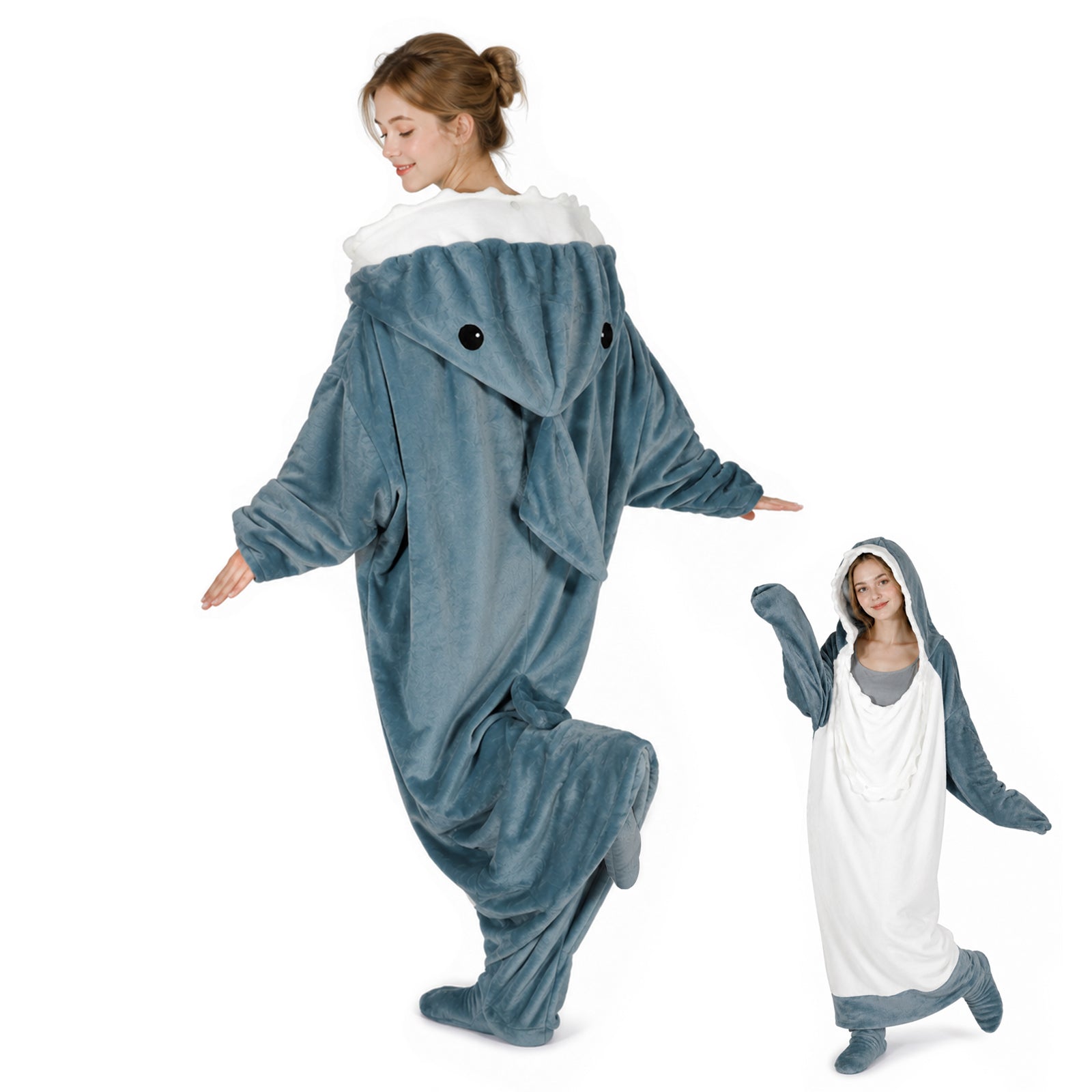 QUSLLIS Hai Kostüm Hai Decke – Marshmallow Decke mit Kapuze, Weicher Flanell Onesie Schlafsack Tragbare Decke für Erwachsene Kinder - XXL