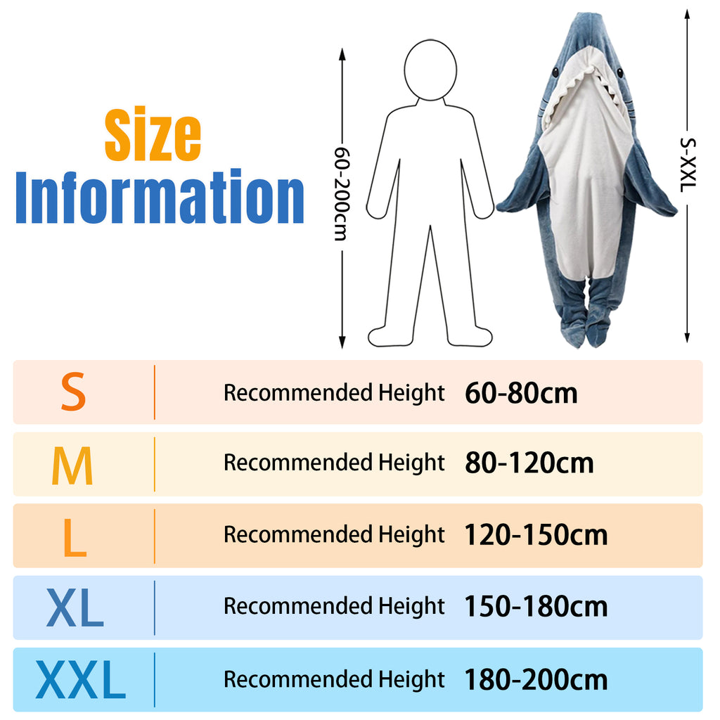 QUSLLIS Hai Kostüm Hai Decke – Marshmallow Decke mit Kapuze, Weicher Flanell Onesie Schlafsack Tragbare Decke für Erwachsene Kinder - XXL