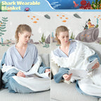 Coperta Squalo in Morbidissima Flanella Con Cappuccio - Tuta Squalo Indossabile per Adulti e Bambini L