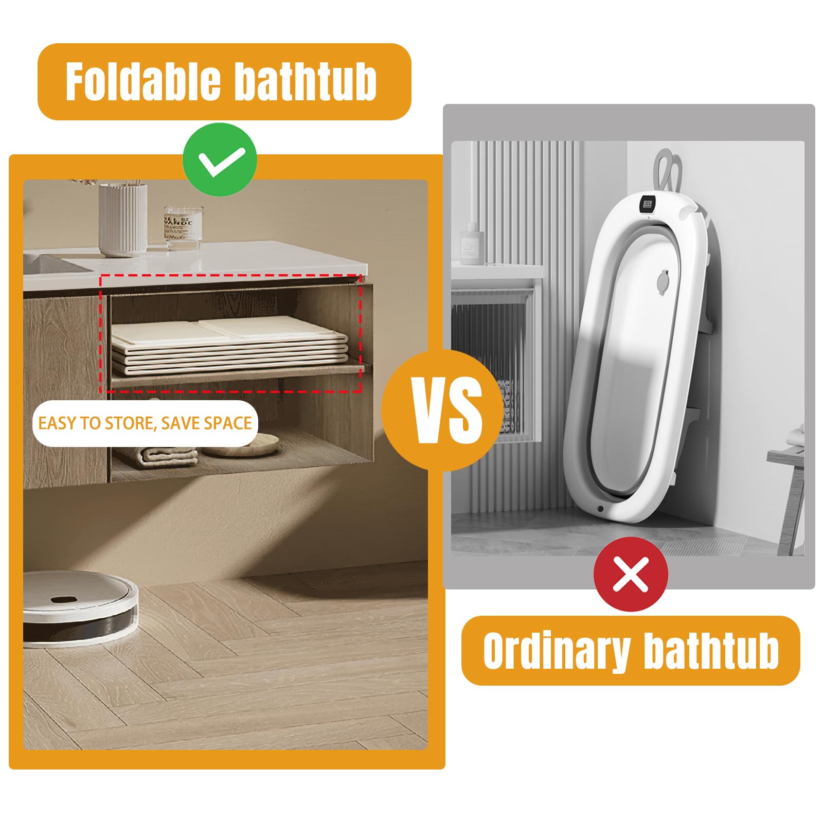 Baignoire pliable bébé - Multifonction et portable pour enfants 0-8 ans, Baignoire enfant pliable pour douche avec bouchon de vidange, Économisante en espace, Solution pratique et spacieuse, Beige