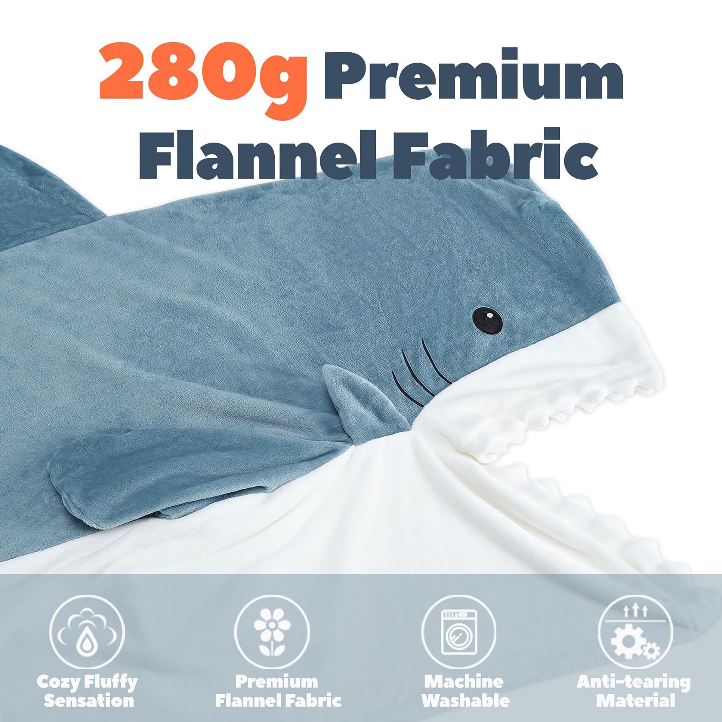 Coperta Squalo in Morbidissima Flanella Con Cappuccio - Tuta Squalo Indossabile per Adulti e Bambini L
